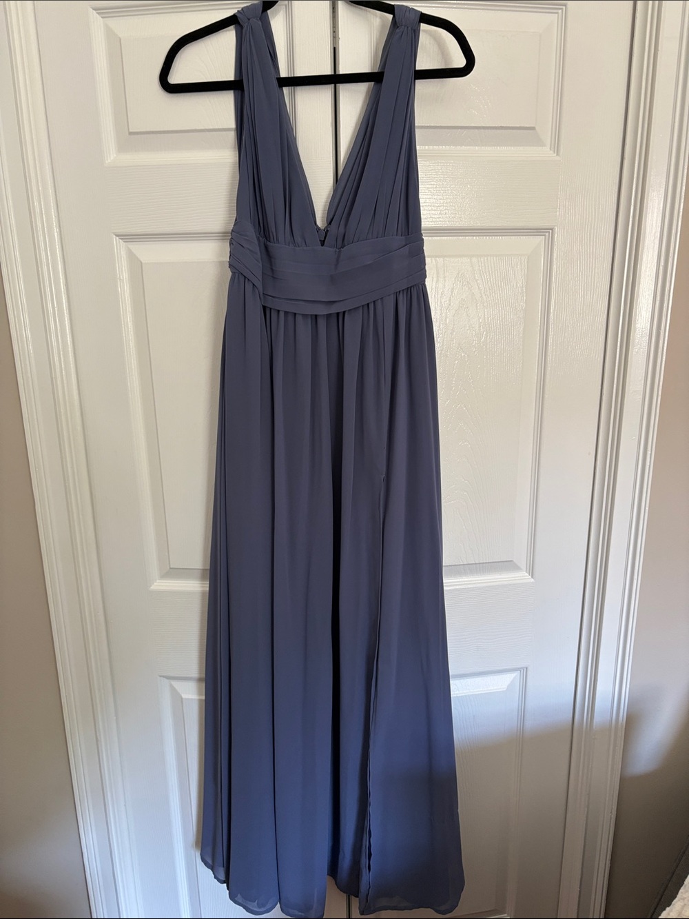 Lulu's Dusty Blue Deep V Chiffon Maxi Dress